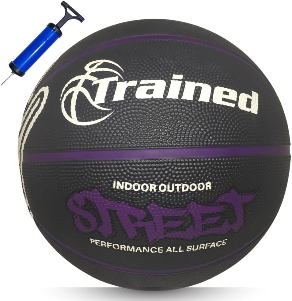 TRAINED OUTDOOR BASKETBALL - Performance Rubber Cover Stands up to Concrete or Asphalt, Training Shooting Basketball - 29.5" Size 7