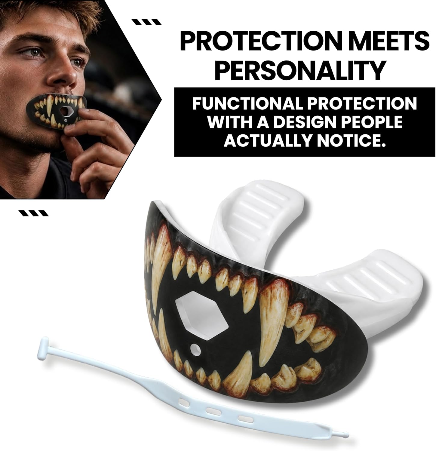 Football Mouth Guard with Strap for Youth & Adults - Werewolf Teeth