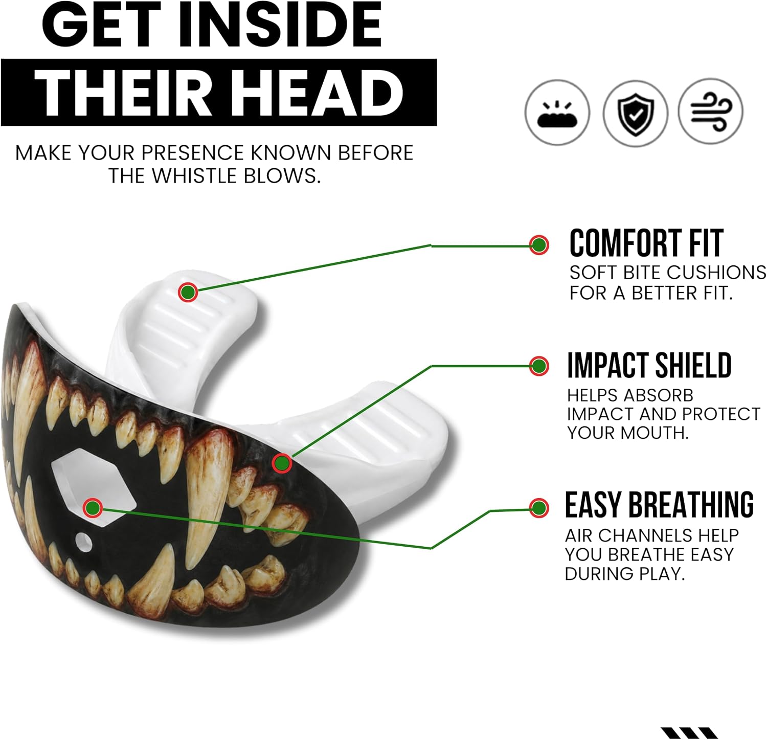 Football Mouth Guard with Strap for Youth & Adults - Werewolf Teeth