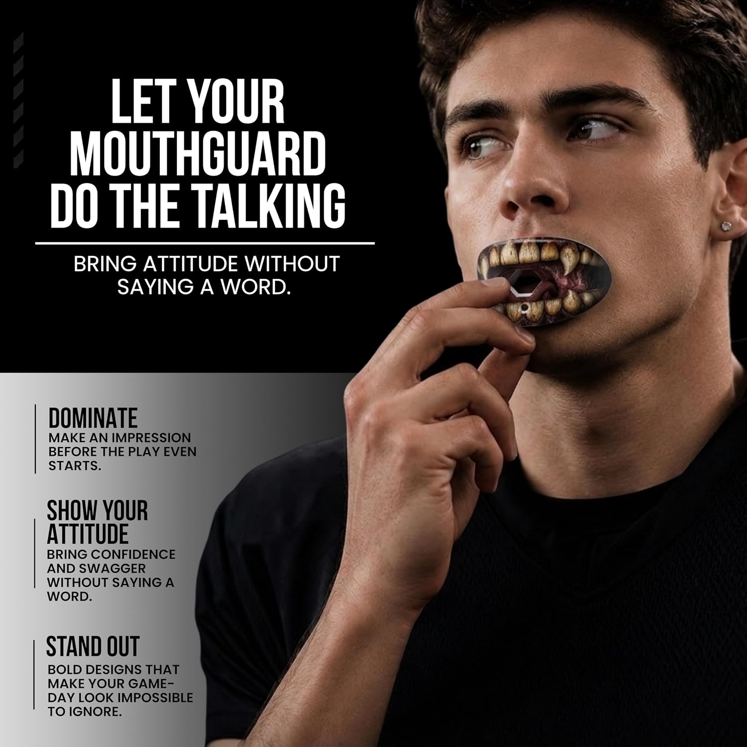 Football Mouth Guard with Strap for Youth & Adults - Monster Teeth