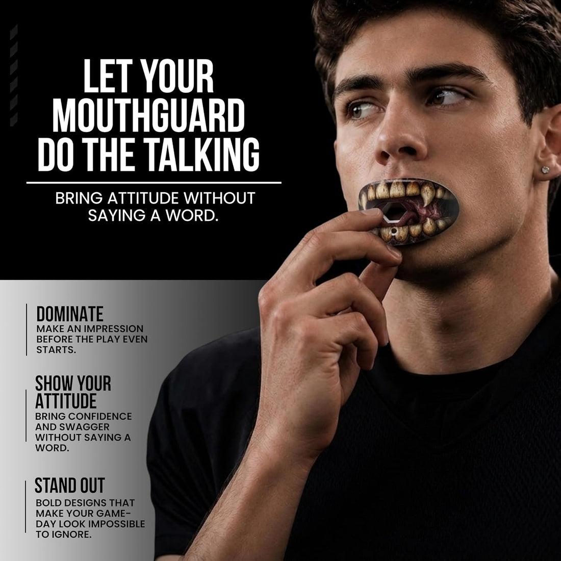 Football Mouth Guard with Strap for Youth & Adults - Monster Teeth