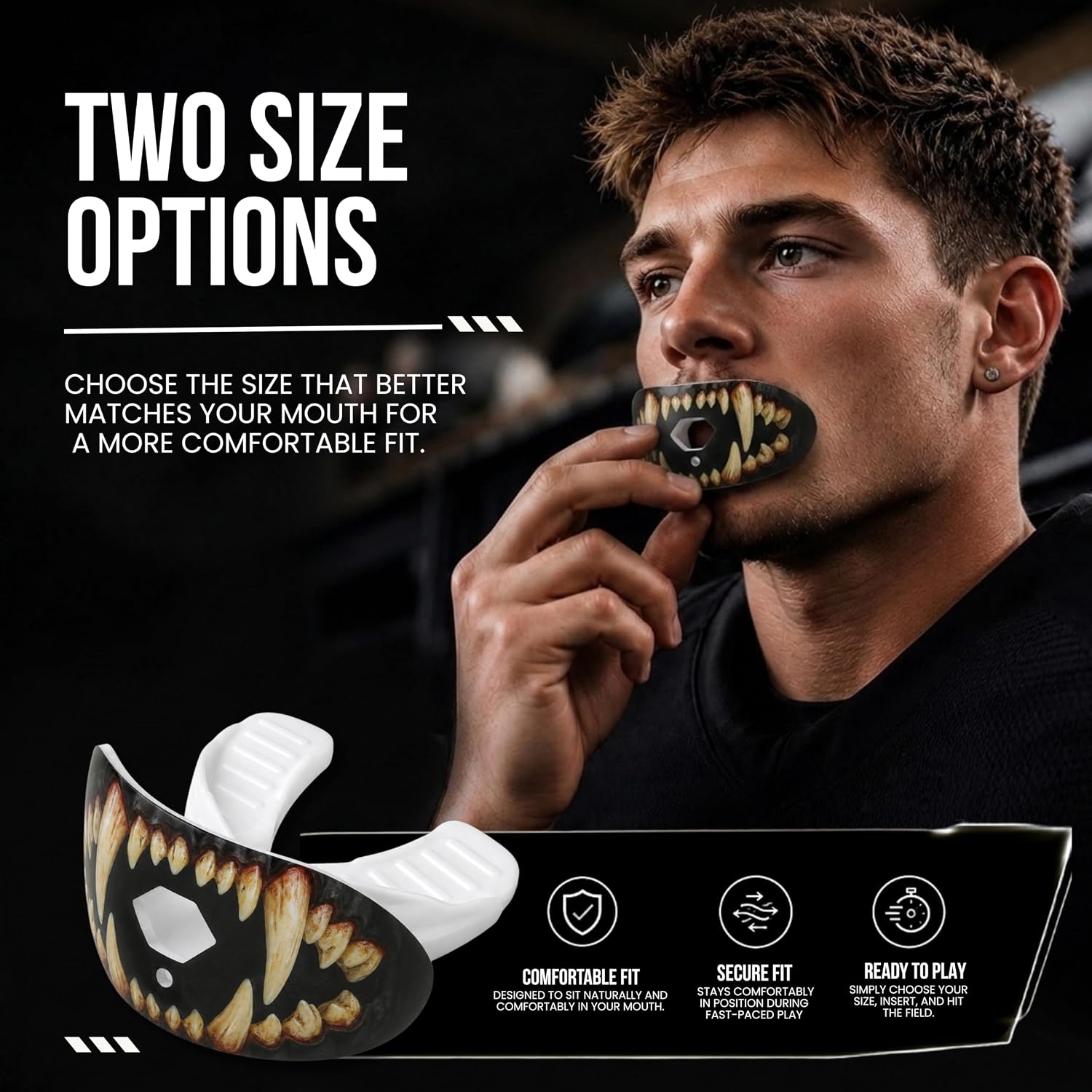 Football Mouth Guard with Strap for Youth & Adults - Werewolf Teeth