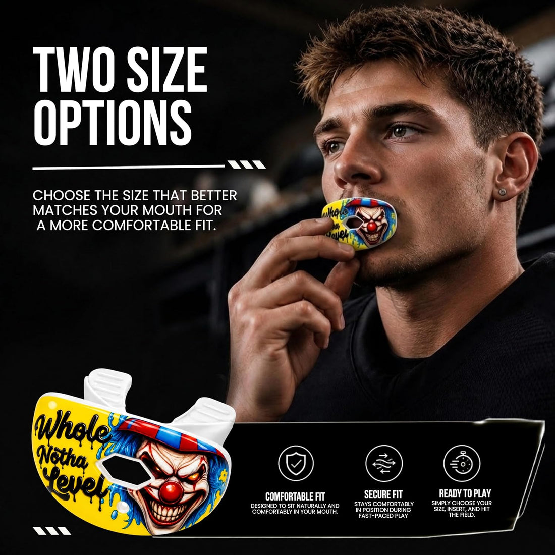 Football Mouth Guard with Strap Youth & Adult - Whole Notha Level Clown