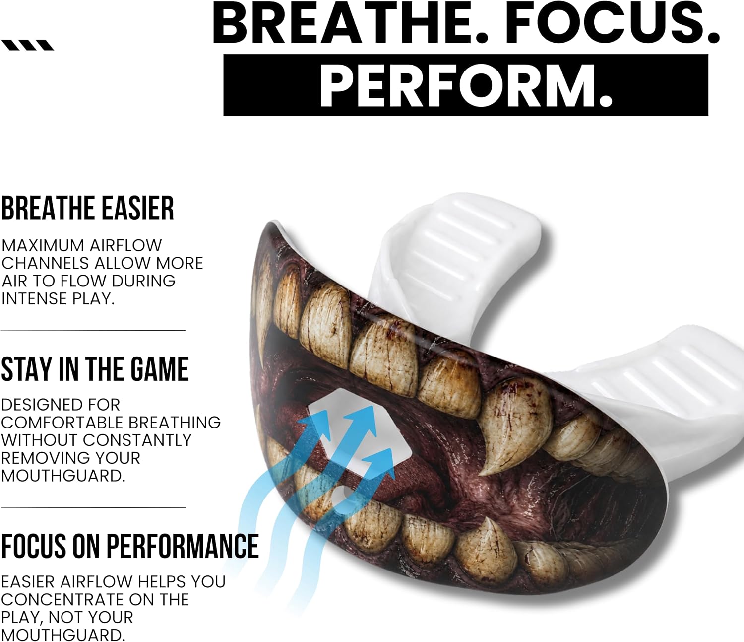 Football Mouth Guard with Strap for Youth & Adults - Monster Teeth