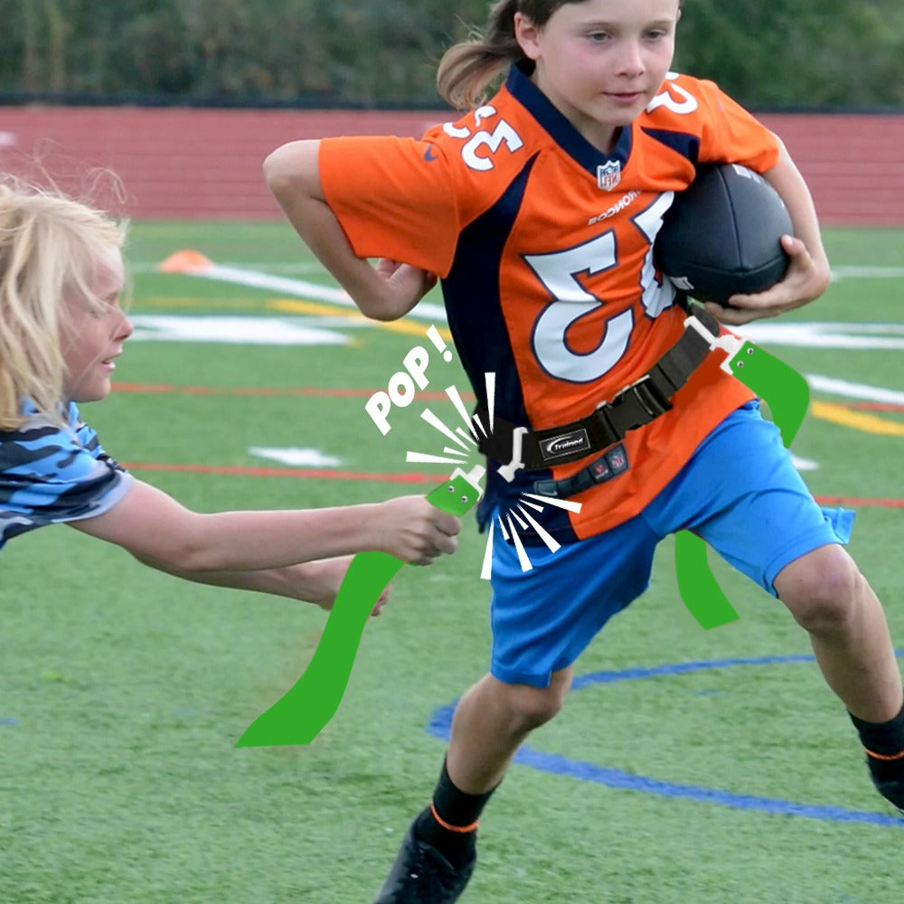 Trained Flag Football Set – Adjustable Flag Football Belt with 2 Flags & Audible Pop