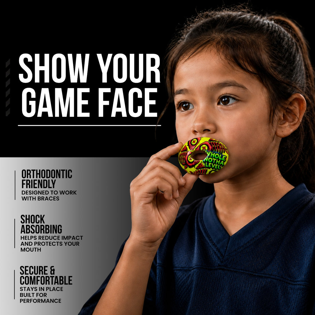 Football Mouth Guard with Strap Youth & Adult - Whole Notha Level