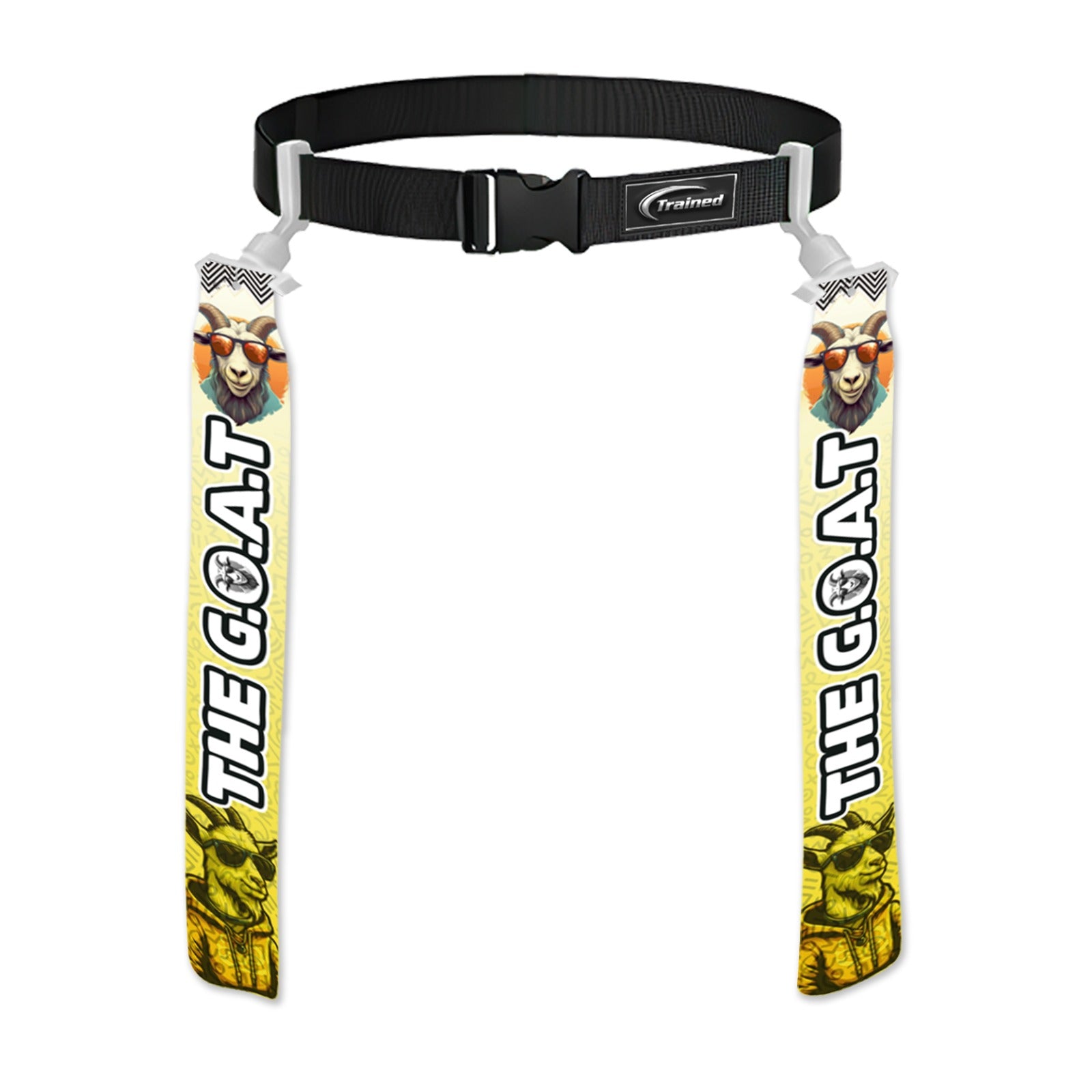 Trained custom flag football belt with The Goat I graphic design