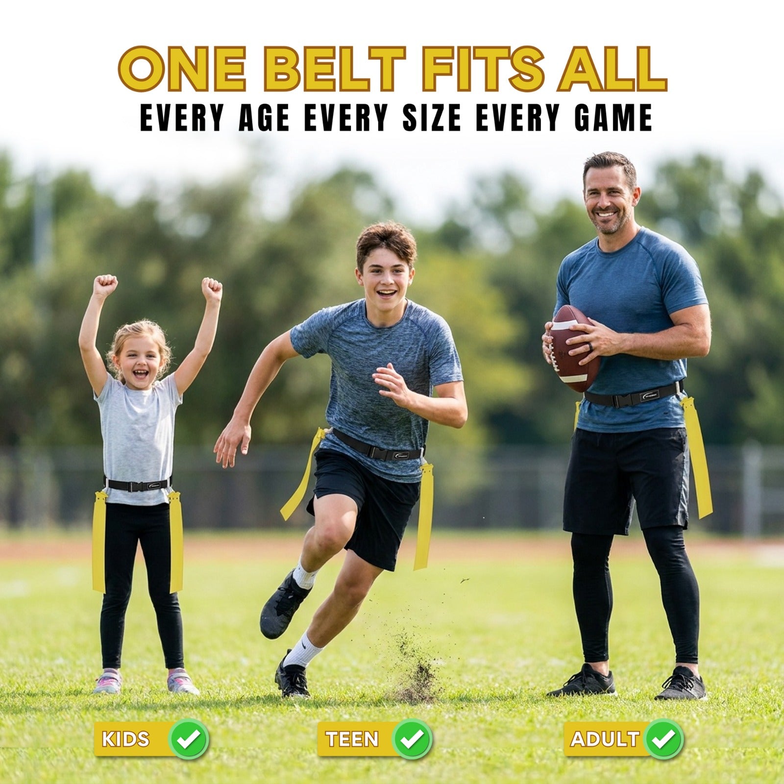 14 Man Adjustable Flag Football Belt Set, One Size Fits All