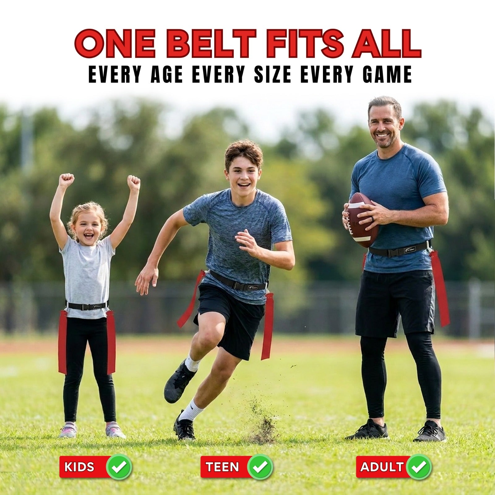 14 Man Adjustable Flag Football Belt Set, One Size Fits All