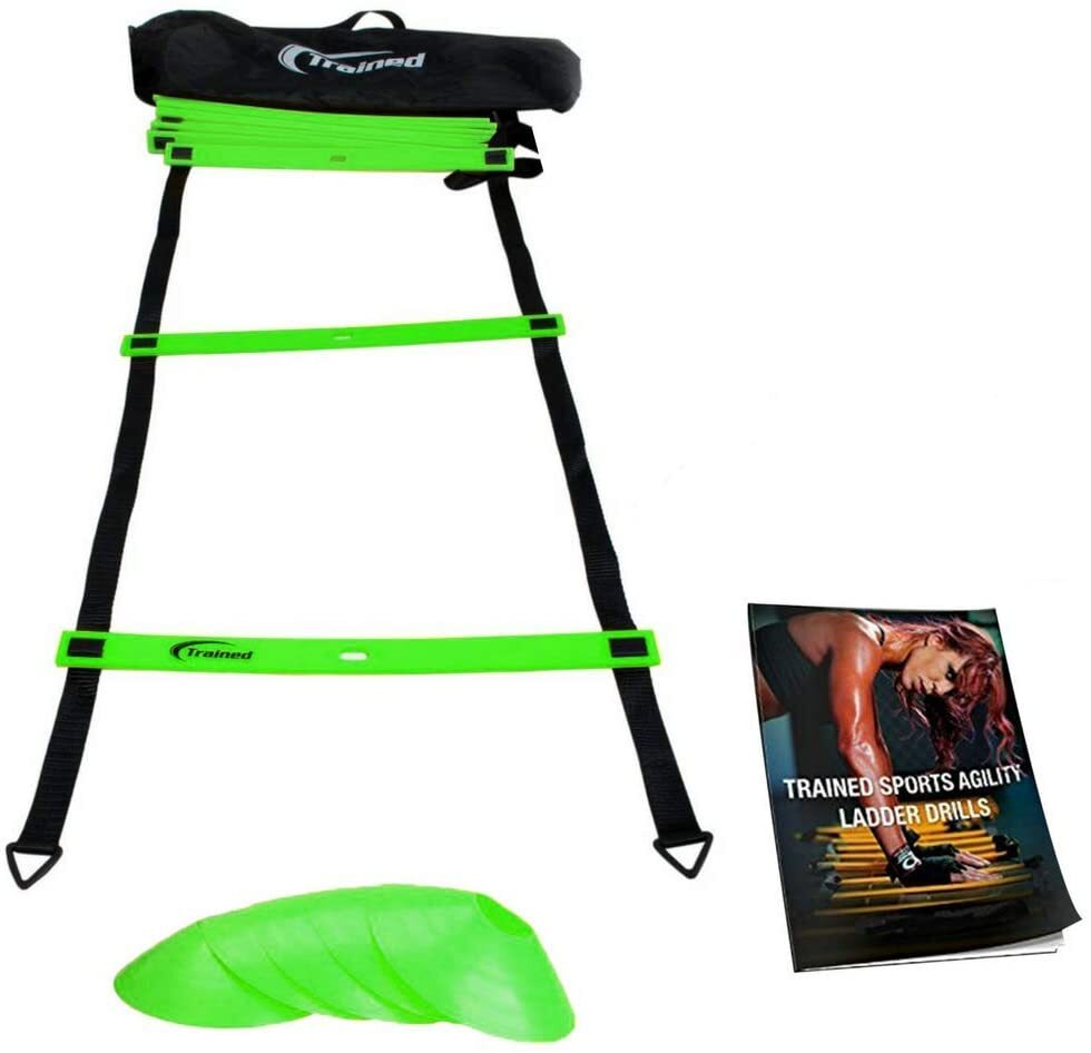 Trained Agility Green Ladder Bundle 6 Sports Cones, 2 Agility Drills eBook and Carry Case