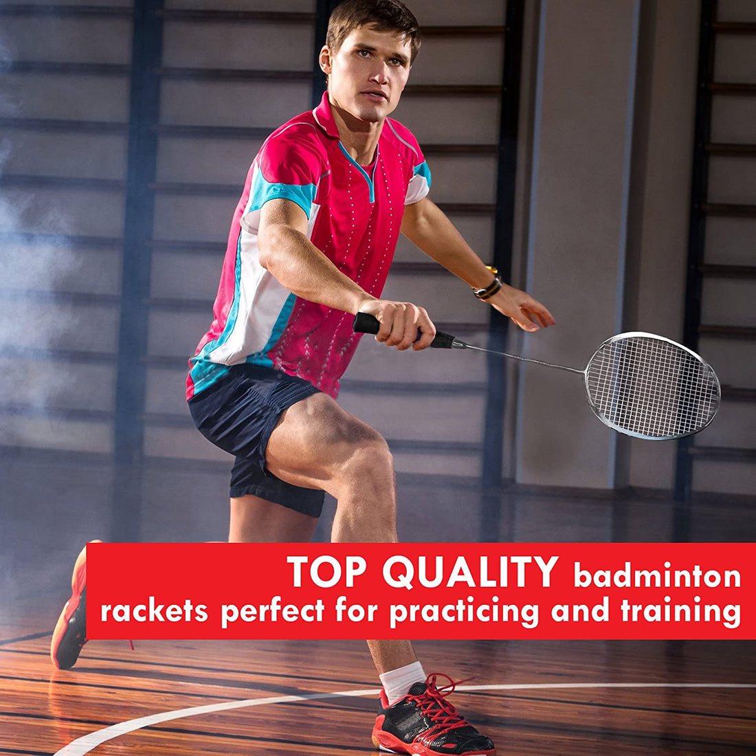 Trained Premium Quality Set of Badminton Rackets, Pair of 2 Rackets, Lightweight & Sturdy, with 5 LED SHUTTLECOCKS, for Professional & Beginner Players Adults and Children, Carrying Bag Included